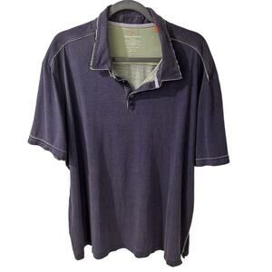 Tommy Bahama Pima Cotton Distressed Polo Shirt Aloha Raw Seams Navy Green, XXL